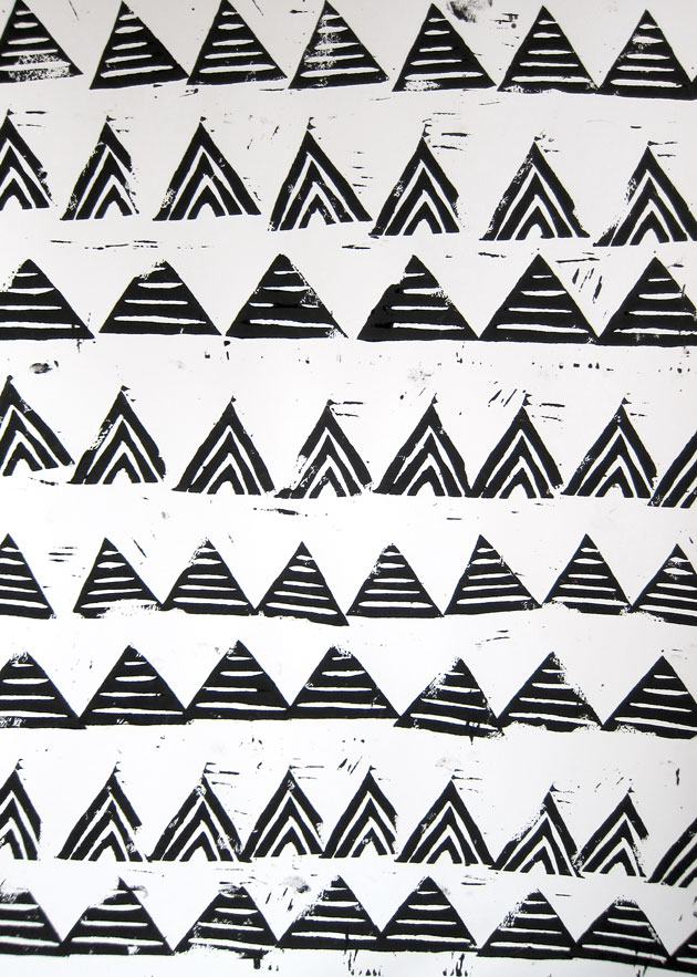  linolium, tryck, illustration, trianglar, triangel, anna nilsson