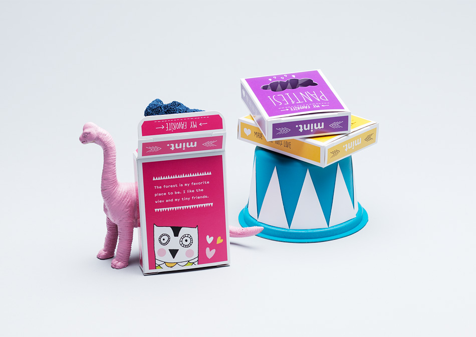 panties, colorful, dinosaurie, cirkus, förpackning, grafik, illustration, mint