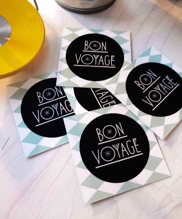 visitkort, bon voyage, mönster, grafik, illustration, typografi, logotyp